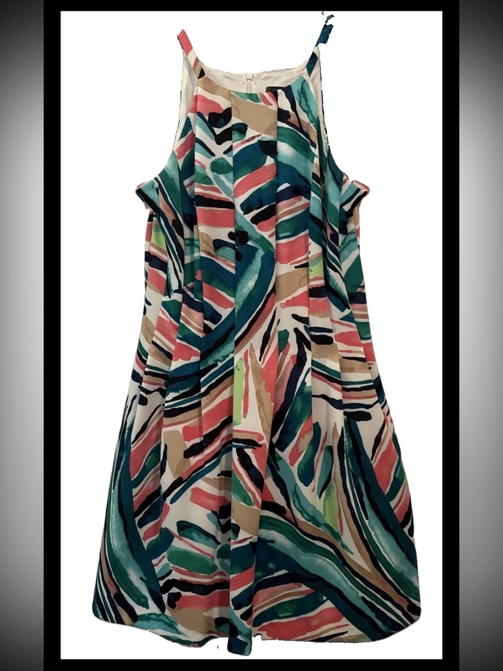 Vince Camuto Pleated Multi-Color Abstract Print Fit & Flare Scuba Dress